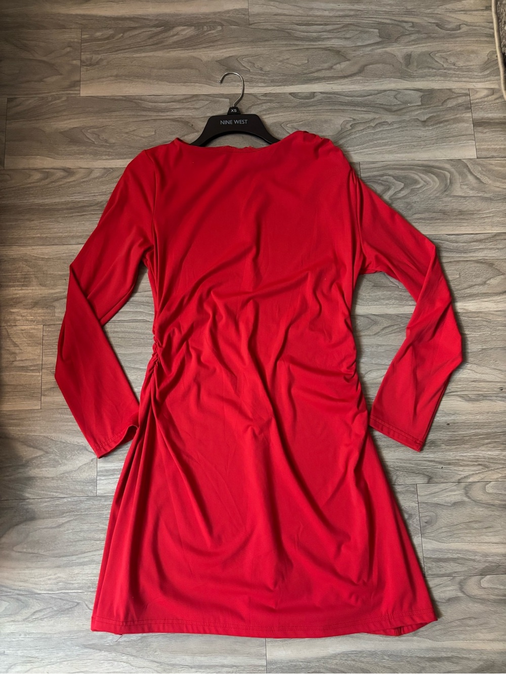 Nine West Red Long-Sleeve Ruched Waist Dress